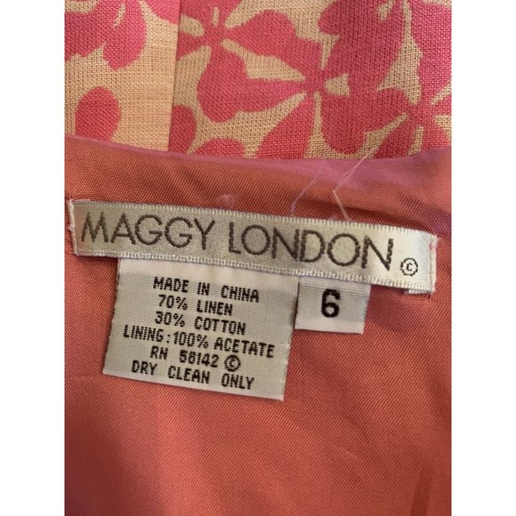 Maggy London Pink Floral Dress Fit & Flare 6 sleeveless Cocktail Easter V Neck - Picture 5 of 12
